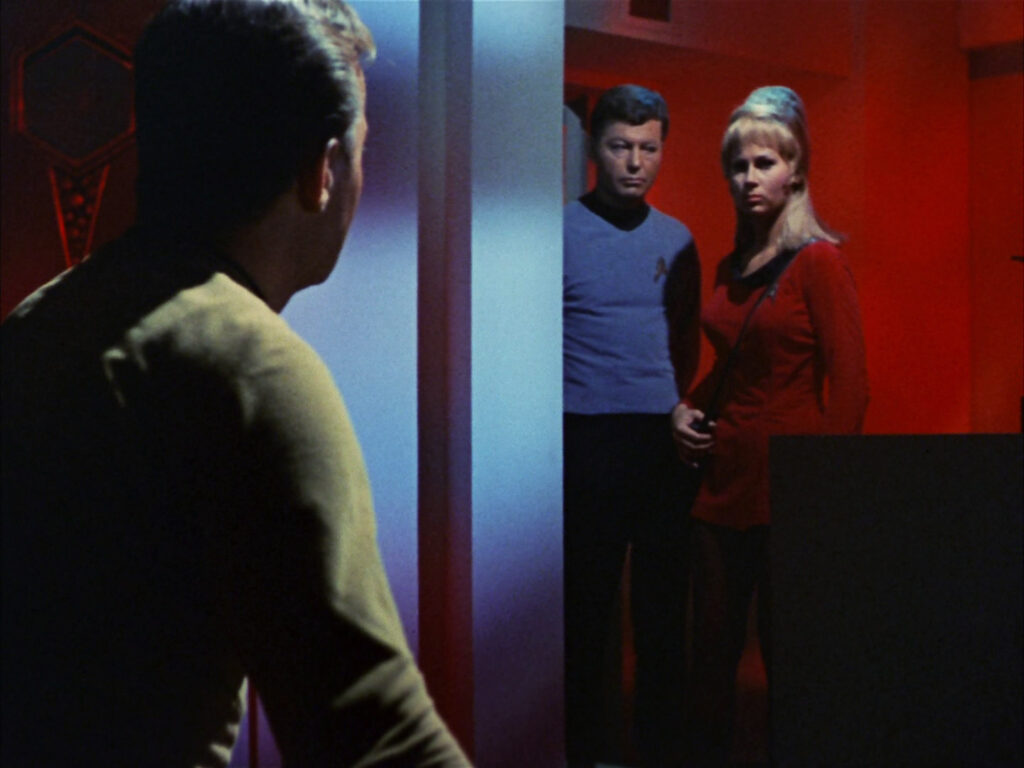 Rand and McCoy visit Kirk in his quarters