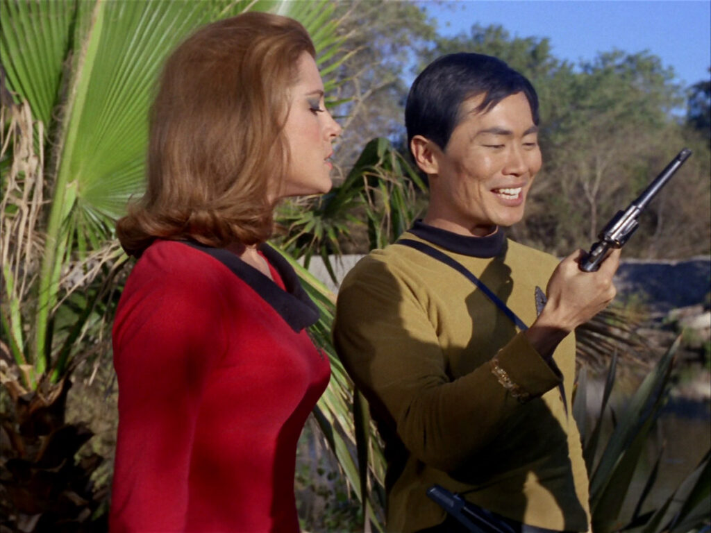Sulu finds a gun.